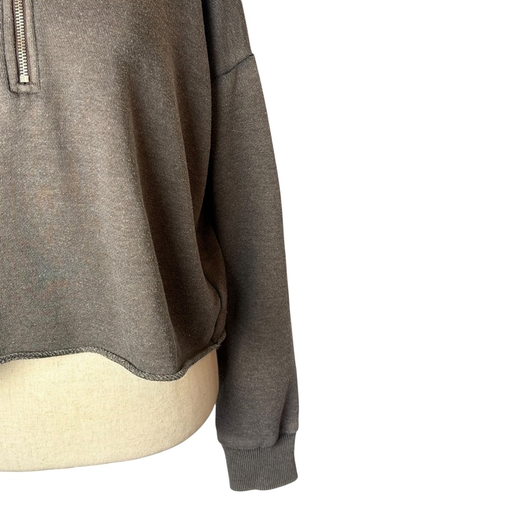Aerie Quarter Zip Hoodie Women Small Brown Gray Cropped Sweatshirt Athleisure - Picture 5 of 10